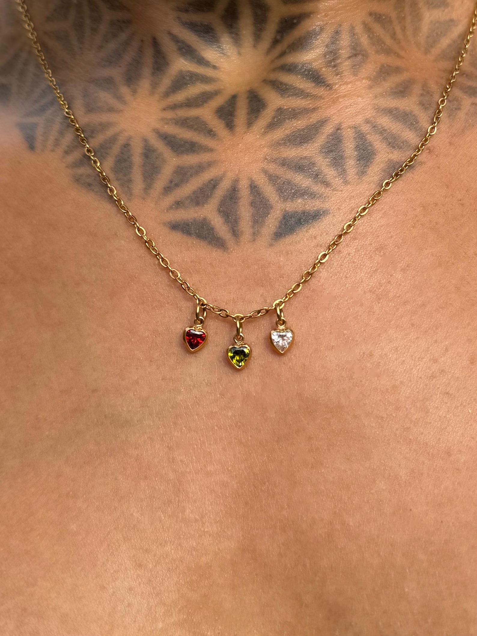 Gold Tiny Heart Birthstone Necklace