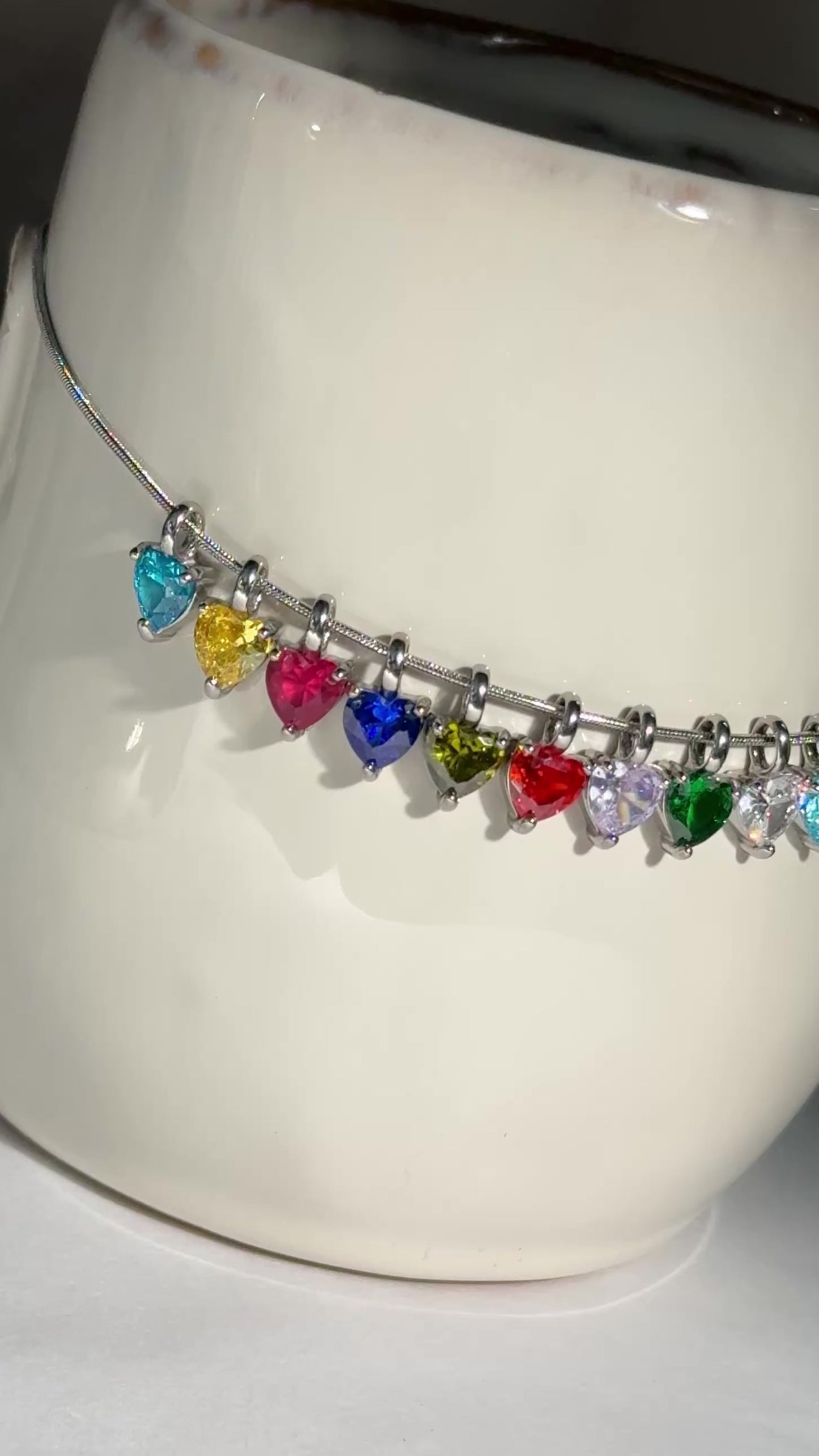 Silver dainty heart birthstone necklace
