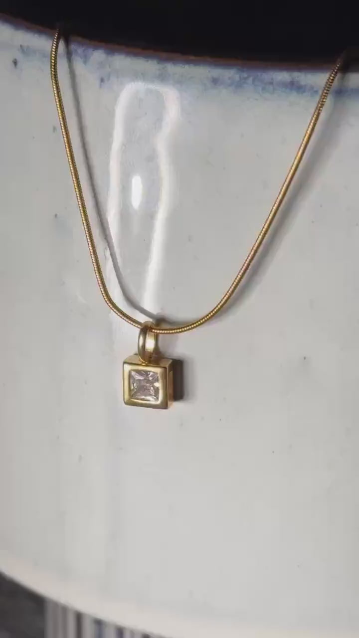 Square charm birthstone necklace