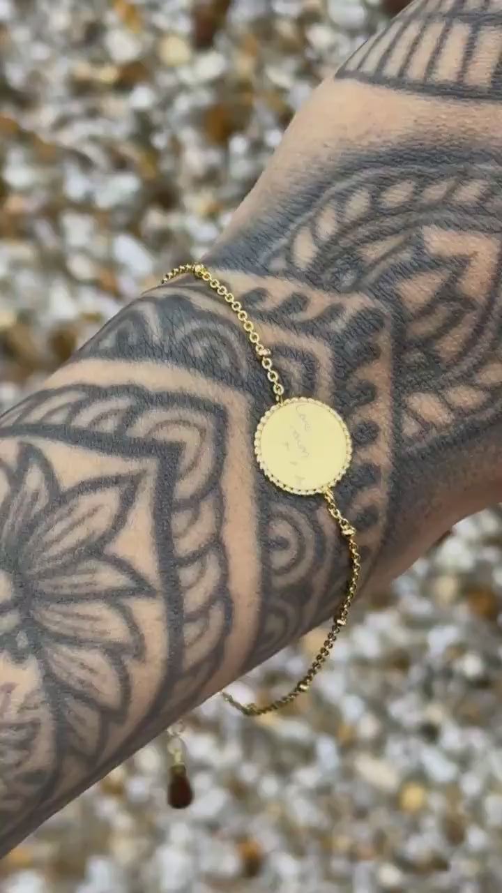 Actual handwriting engrave disc bracelet