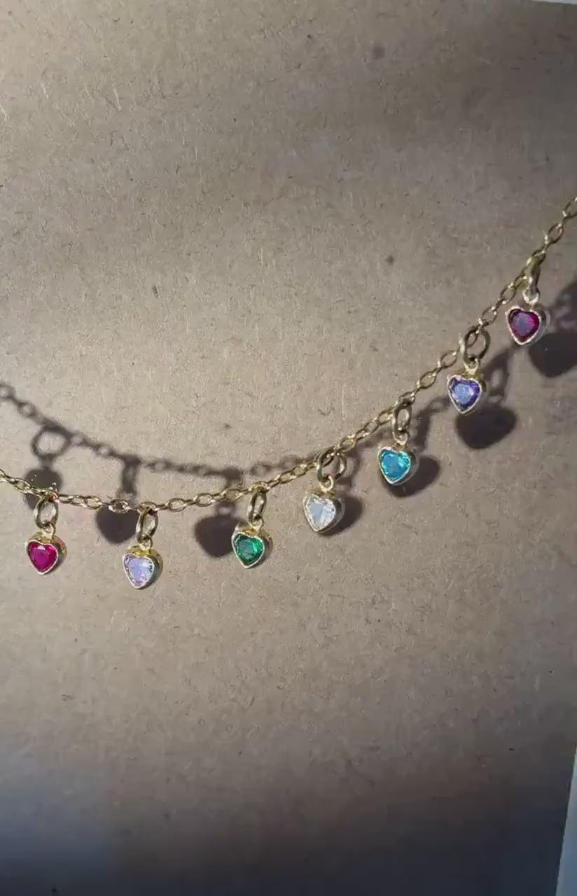 Gold Tiny Heart Birthstone Necklace