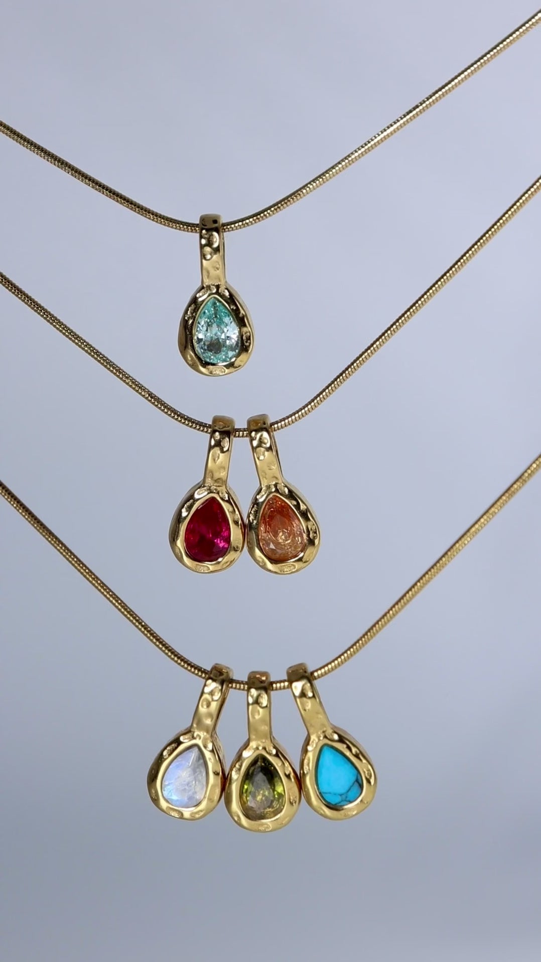 Gold Hammered Droplet Birthstone Necklace