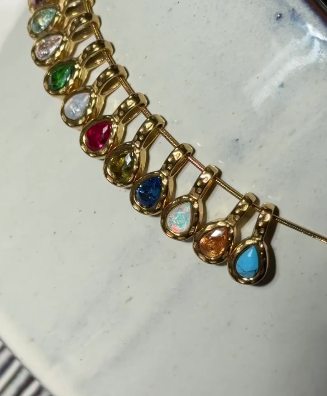 Hammered Droplet Birthstone Single Pendant